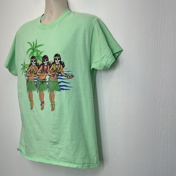 Spencer’s - Neon Green Skull Hula Girl Colorful Graphic Short Sleeve T Shirt L - Picture 5 of 9